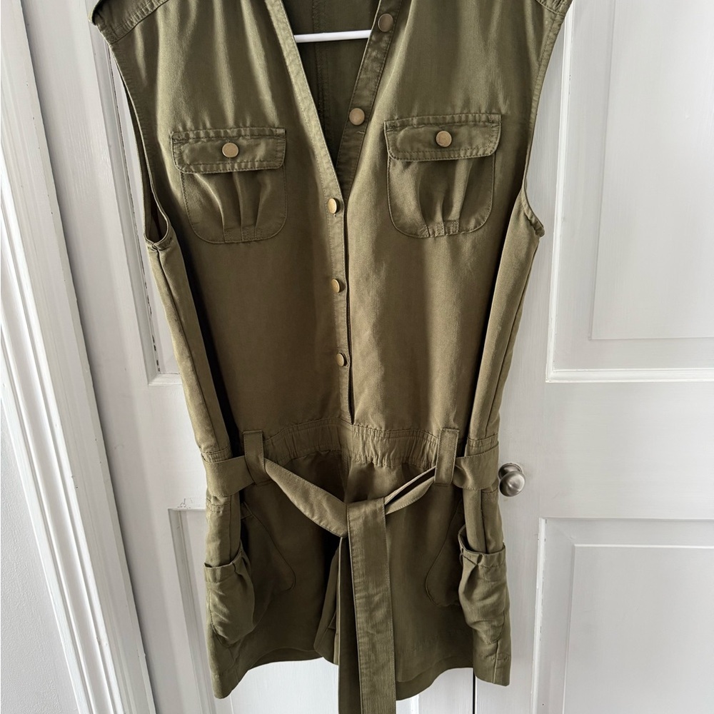 Per Se Olive Green Military Romper
